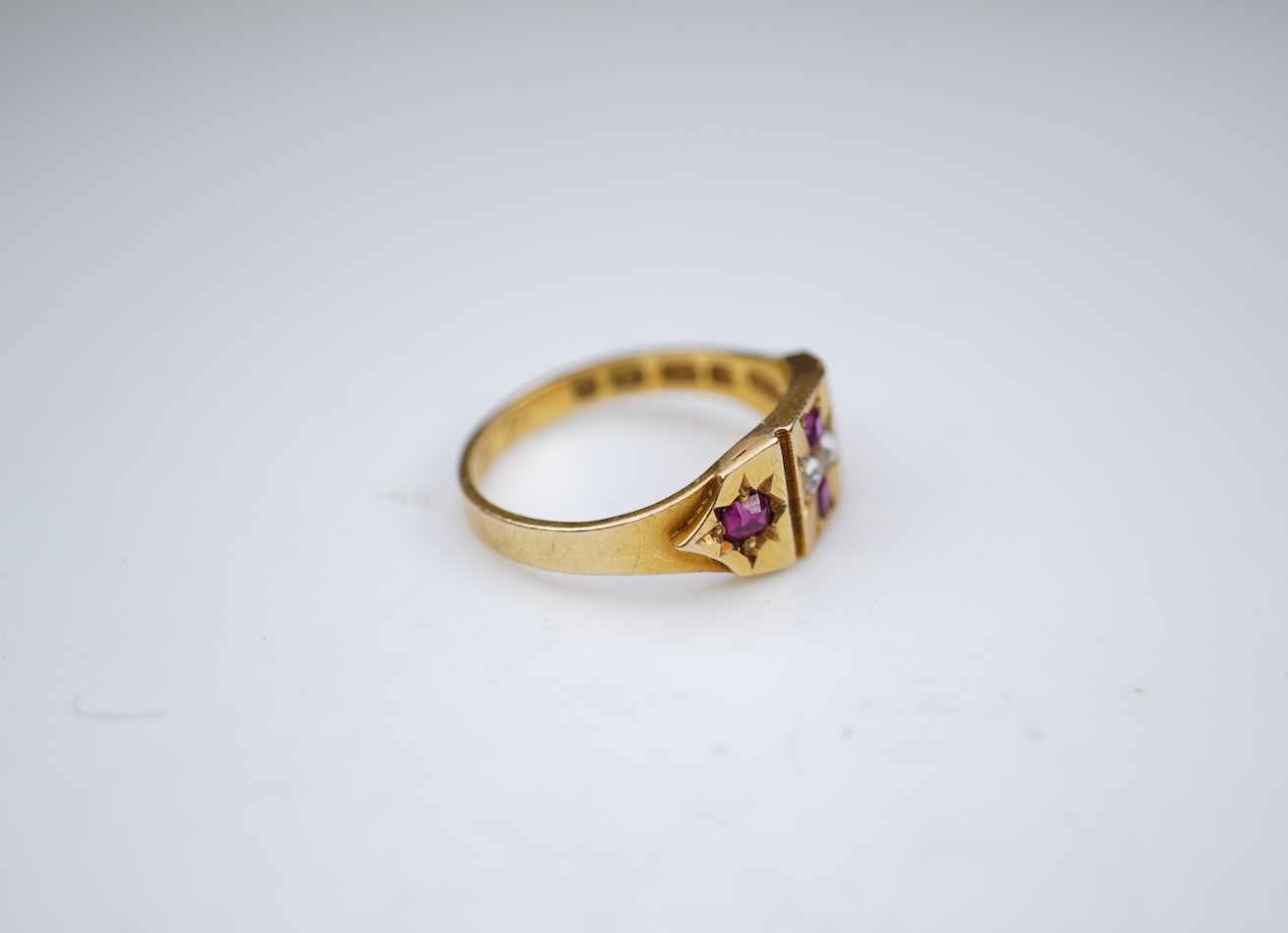 A Victorian ruby and diamond ring, circa 1874